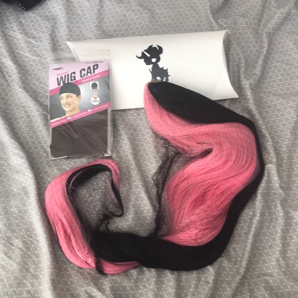 New Long Think Synthetic Uncut Lace Front Half Pink & Half Black Lit Unicorn Wig